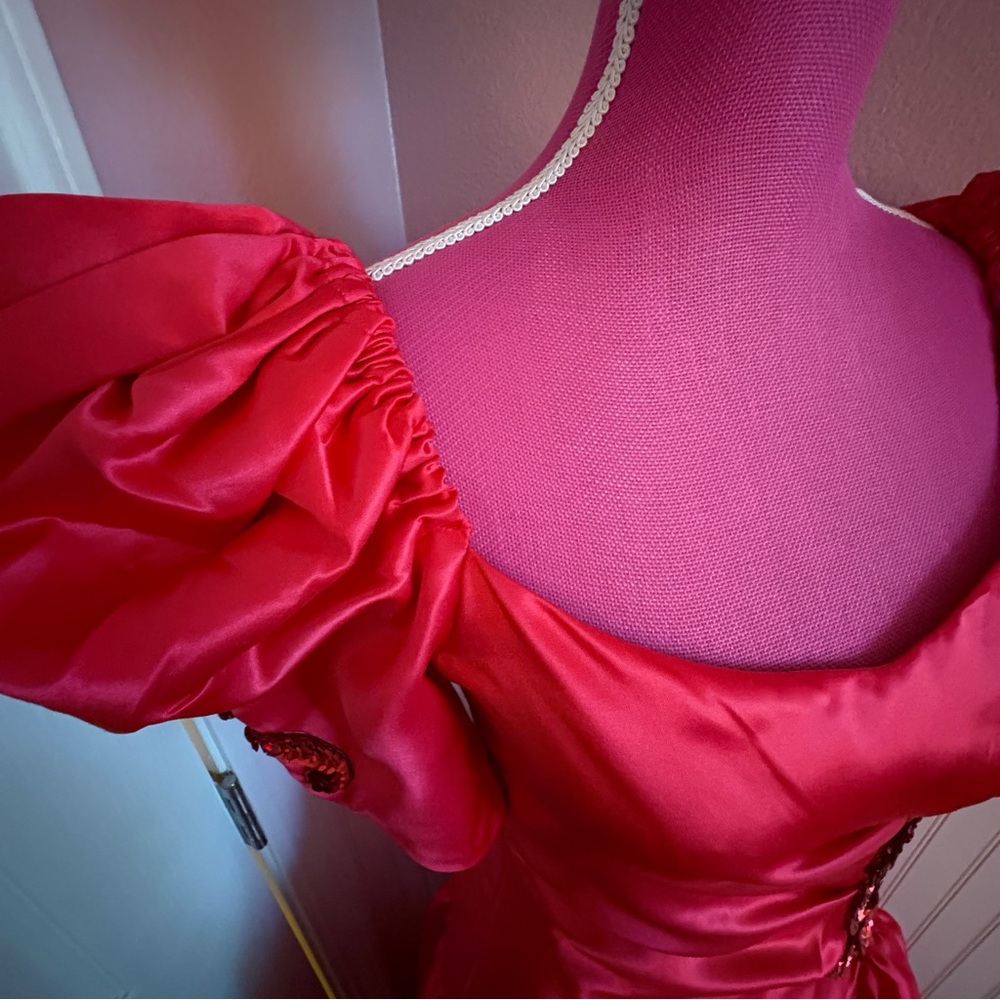 Vintage Unbranded Red Satin Special Occasion Gown size 7/8 with Sequins - Picture 4 of 10
